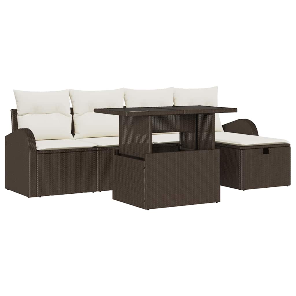 Garten-Sofa-Set mit Kissen mit Speicher 6 pcs Braun Poly Rattan